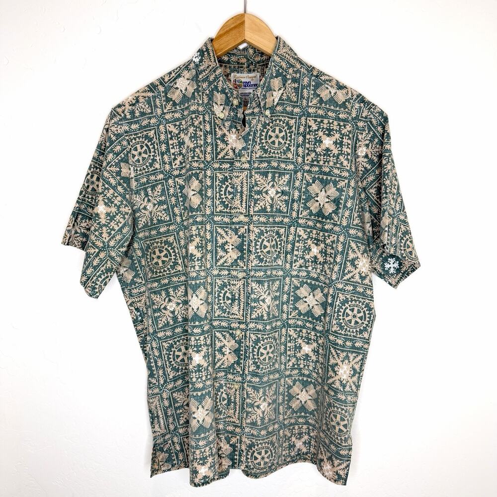 Reyn Spooner Rotary International Hawaiian Shirt Mens Large Green Button Up